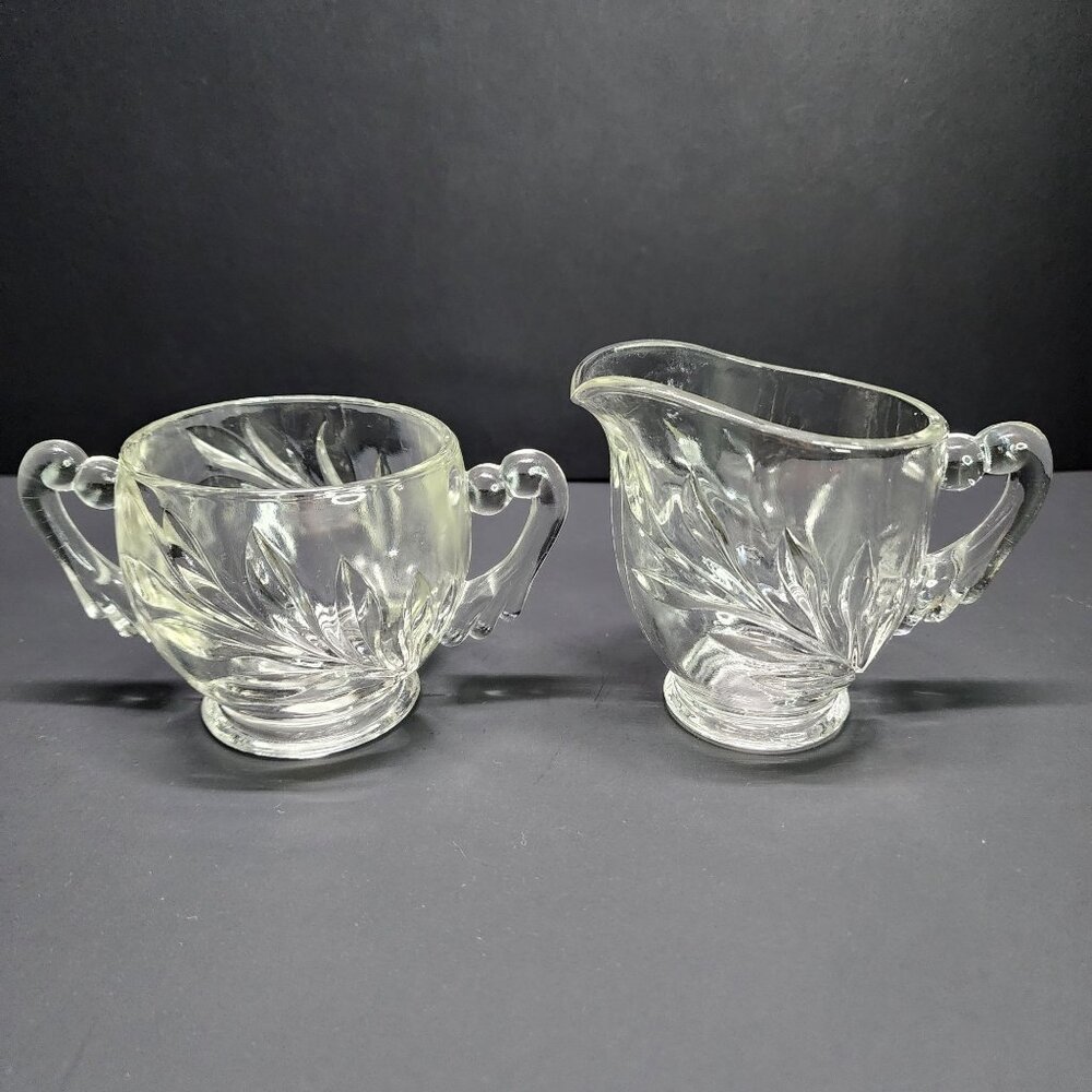 Vintage Indiana Clear Glass Willow Pattern Creamer and Sugar Bowl SET